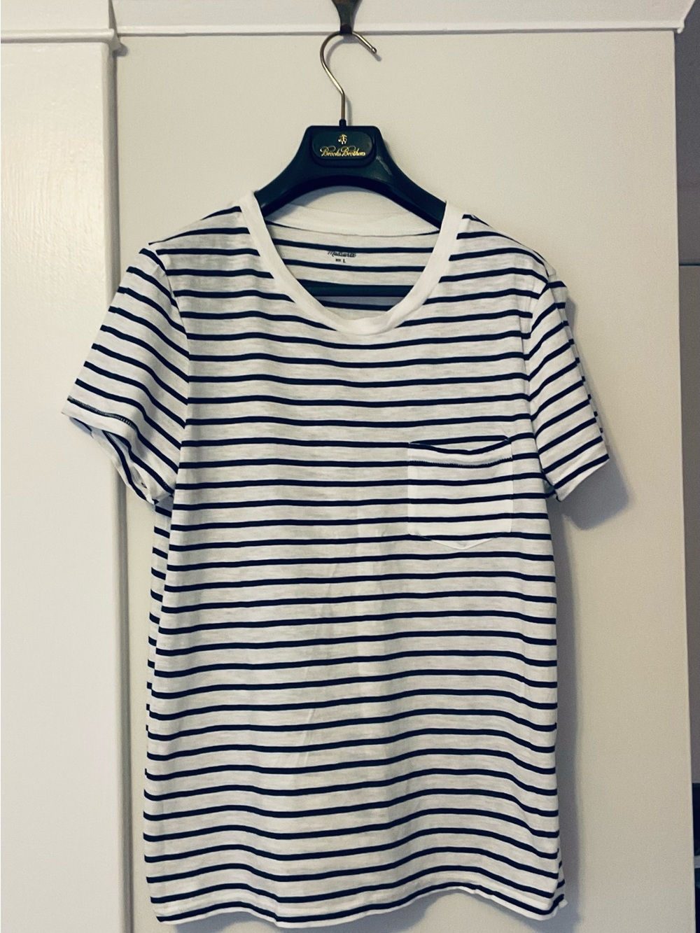 Madewell White and Navy Striped Short Sleeve Tee